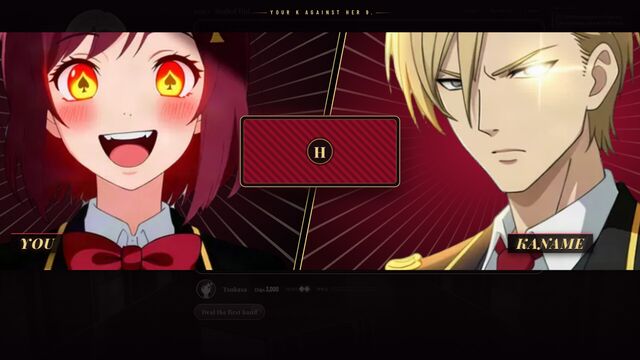 Tsukasa and Kaname face off over a face-down card