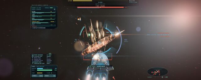 The player ship trading fire with the Maw (full size, 1920 × 765)