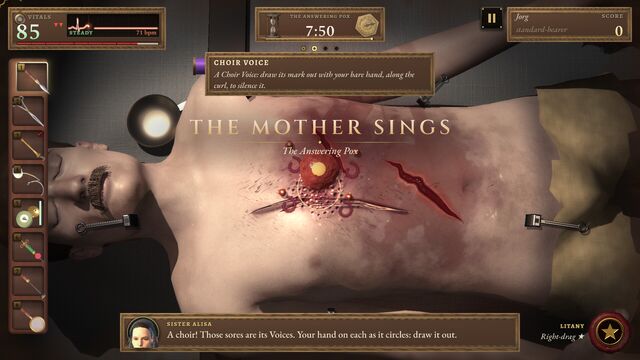 The Mother Sings: sores on a patient's chest that must be drawn out by hand (full size, 1920 × 1080)