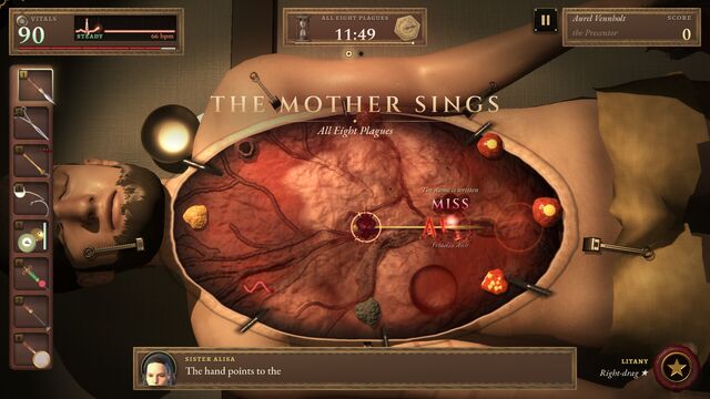 The Mother Sings, All Eight Plagues: an opened abdomen with a Miss marker on the incision (full size, 1920 × 1080)