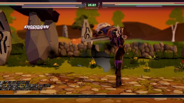 A Knockdown callout as a fighter falls on a sunset stage (full size, 1920 × 1080)