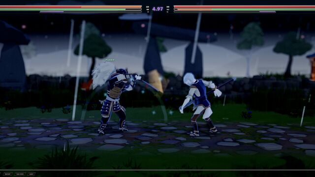 Two fighters clash in the rain on a night stage (full size, 1920 × 1080)