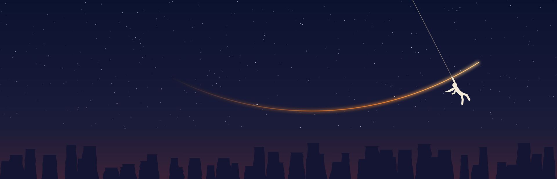SLINGHOOK key art: a figure swings on a rope across a starry night sky above stone spires