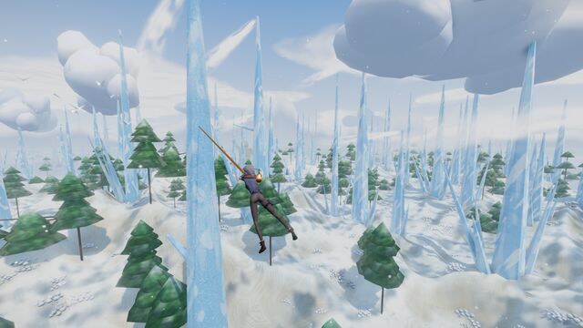 Swinging between ice crystals and pine trees in the snow