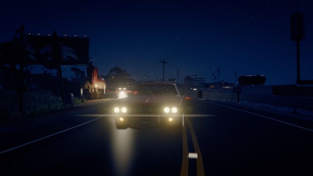 Headlights closing in on a dark road at night (full size, 1920 × 1080)